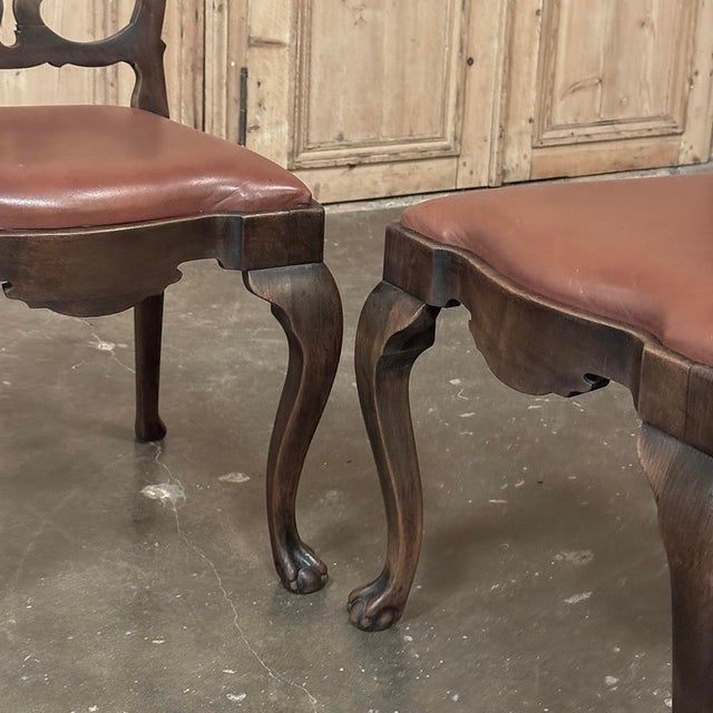 Set of Eight Antique Oak Chippendale Dining Chairs With Leather For Sale - Image 18 of 18