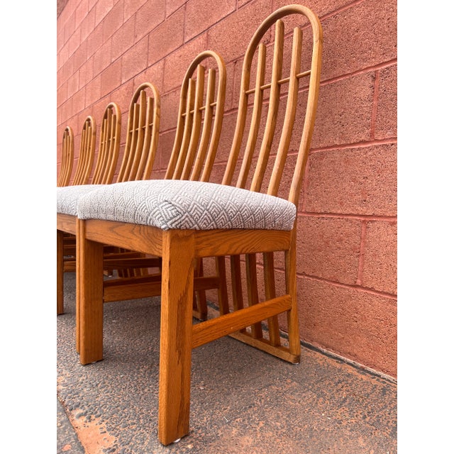 1990s Vintage Architectural Oak Dining Chairs- Set of 6 For Sale In Salt Lake City - Image 6 of 12