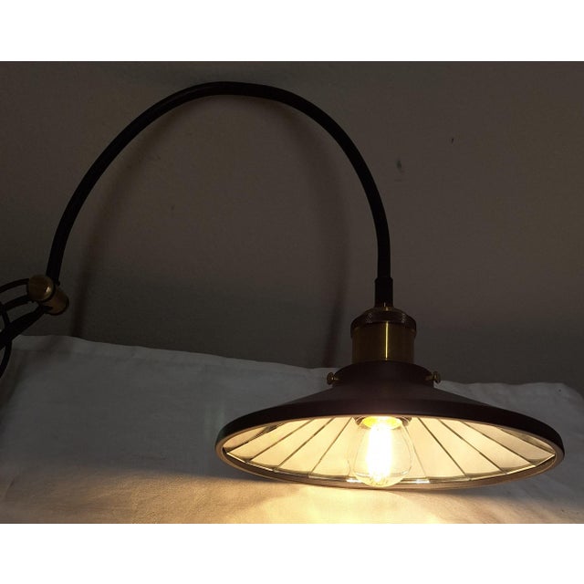Adjustable Vintage Wall Lamp in Black Painted Metal with Brass Joints and Mirrored Shade For Sale - Image 11 of 12