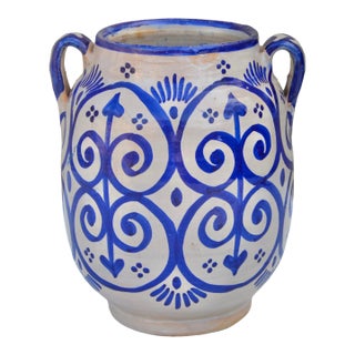 Mid 20th Century Blue Andalusian-Patterned Ceramic Vase W/ Handles For Sale