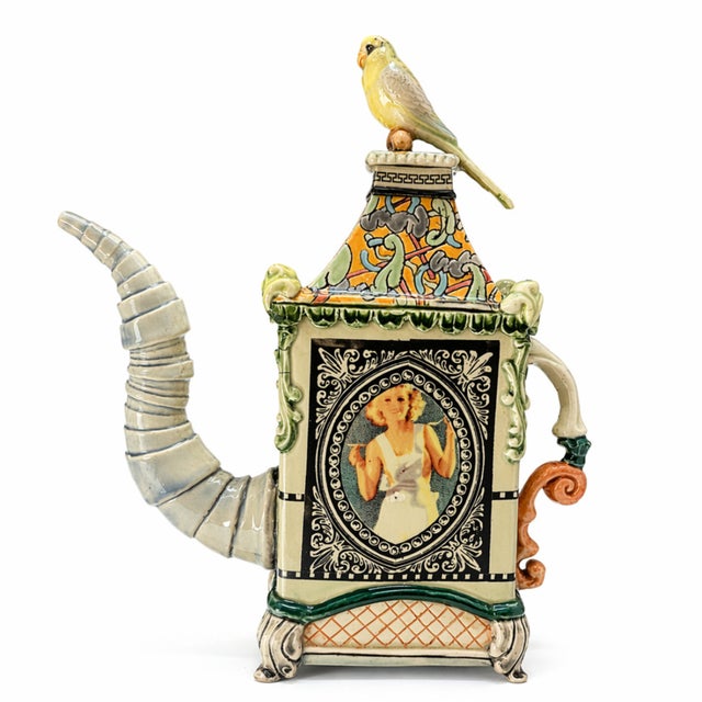 Large Teapot with Portraits and Bird Lid transforms a traditional teapot into a captivating work of narrative sculpture,...