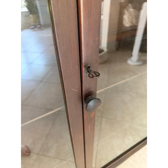 Mediterranean Antique Mahogany Wood Glass Curio Display Cabinet For Sale - Image 3 of 9