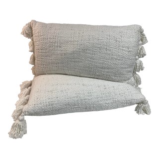 Natural Raw Silk Decorative Pillows With Tassels - a Pair For Sale