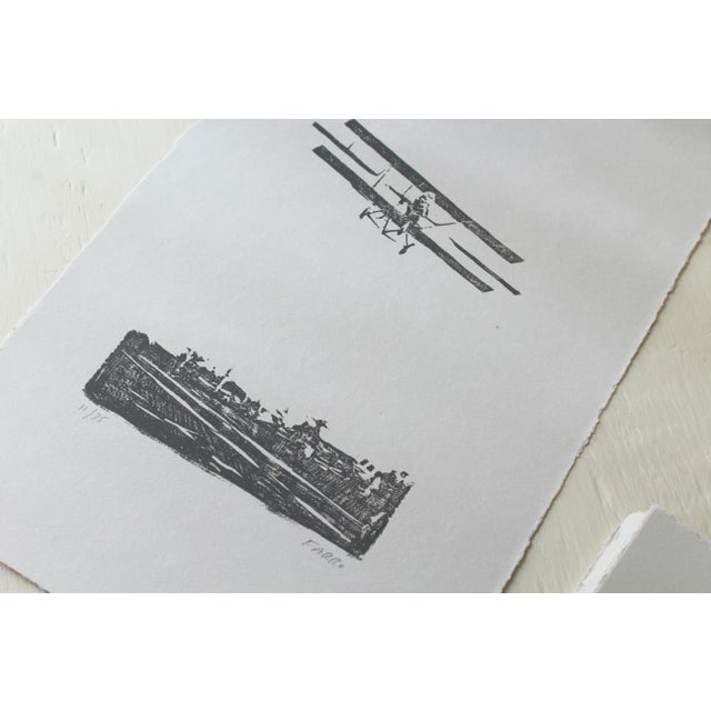 Michelle Farro Vintage Airplane Original Woodblock Print by Michelle Farro For Sale - Image 4 of 11
