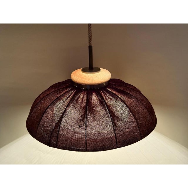 Mid-Century Modern Pendant Lamp in Brown Fabric, Wood and Glass from Doria Leuchten, Germany, 1970s For Sale - Image 18 of 18