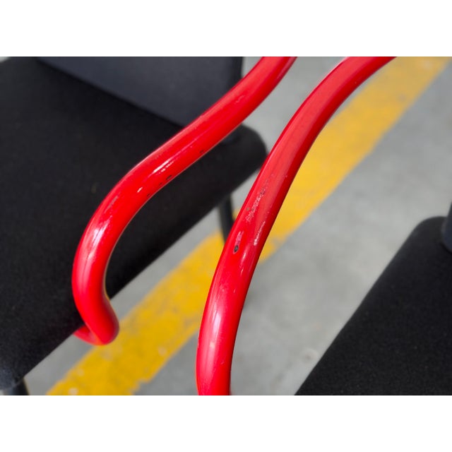 1990s Set of 8 Ettore Sottsass Mandarin Chairs by Knoll - Black + Red Post Modern For Sale - Image 9 of 12