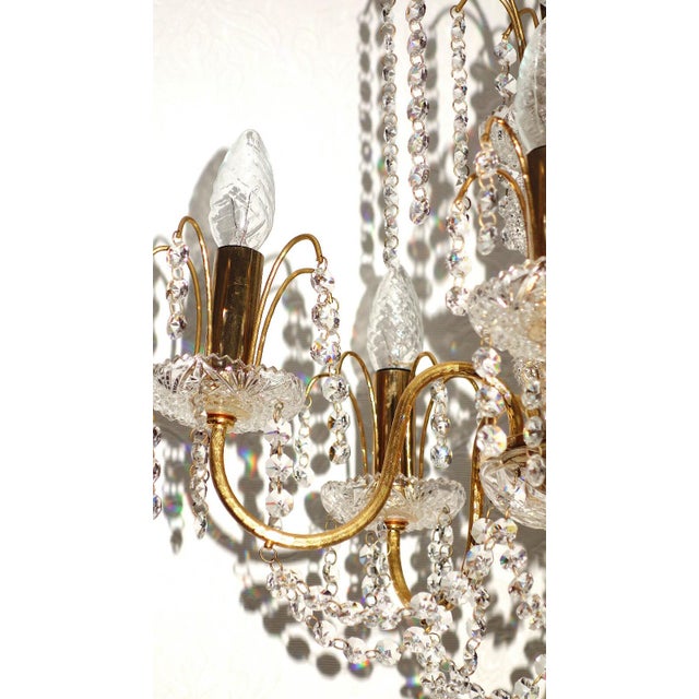 Brass and Lead Crystal 5-Light Chandelier from Preico, 1970s For Sale - Image 4 of 9