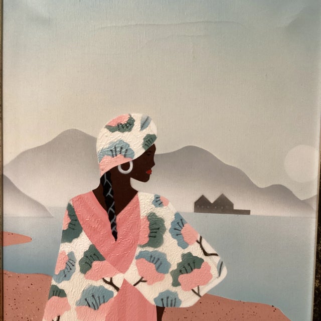 Mid 20th Century Vintage Original African Woman Painting on Canvas Signed by Artist, Framed For Sale - Image 4 of 12