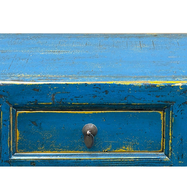 Distressed Bright Blue Oriental Sideboard Credenza Console Table Cabinet For Sale - Image 15 of 18