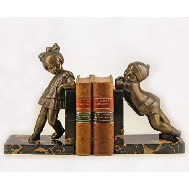 Early 20th Century Pair of Art Déco Bronze Bookends With Marble Base Designed by Alexandre Kéléty for Etling Paris For Sale - Image 10 of 12