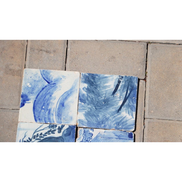 Baroque 18th Century Portuguese Scenic Blue & White Tiles With Rural House & Foliage Motifs, Set of 6 For Sale - Image 3 of 8