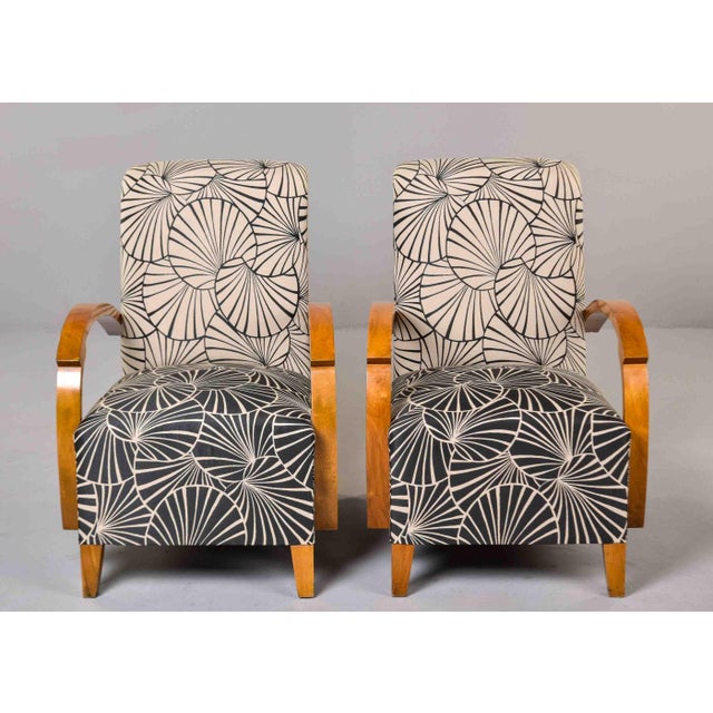French Art Deco Birch Armchairs With Fan Motif Upholstery - Pair For Sale In Detroit - Image 6 of 13