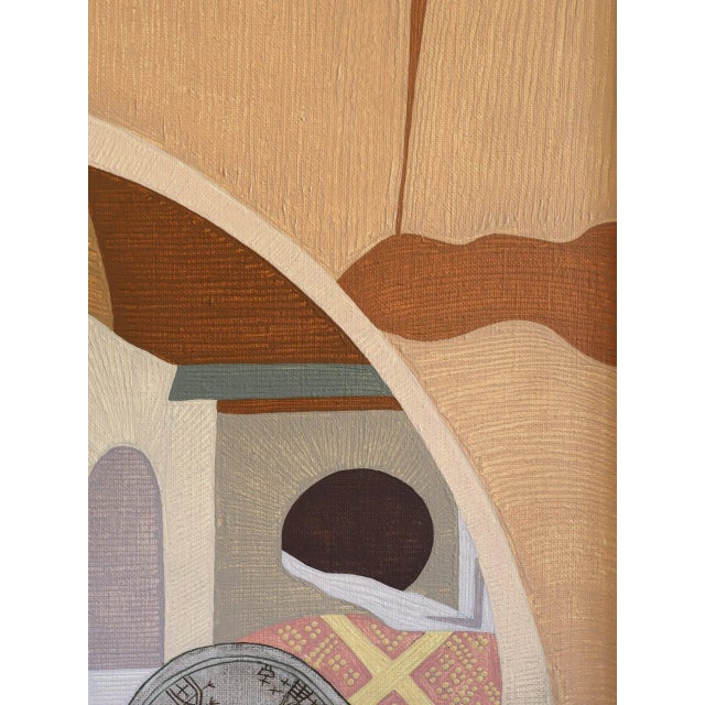 1991 Modernist 'Ancient Whispers' Vintage Original Surrealist Interior Oil Painting, Framed For Sale - Image 9 of 12