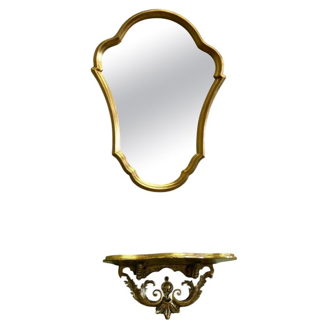 Goldenrod French Gilt Console Mirror with Matching Shelf, 1970, Set of 2 For Sale - Image 8 of 8