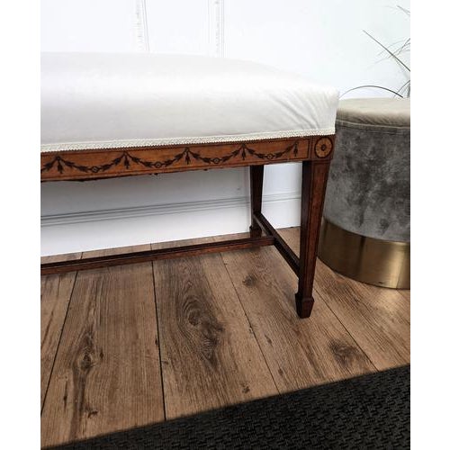 Gold Neoclassical Italian Wooden Inlay Upholstered Bench, 1950s For Sale - Image 8 of 9