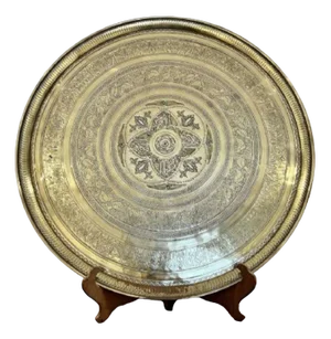 Large Victorian Engraved Circular Mixed Metal Tray, 1880s