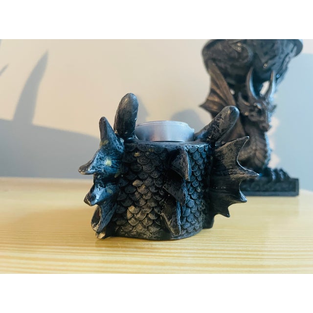 Black Resin Dragon Table Lamps with Candleholder, 1980s, Set of 2 For Sale - Image 14 of 17