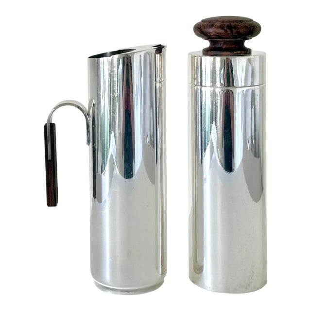 1950s Mid-Century Modern Italian Silver Plate & Rosewood Cocktail Set For Sale