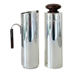 1950s Mid-Century Modern Italian Silver Plate & Rosewood Cocktail Set