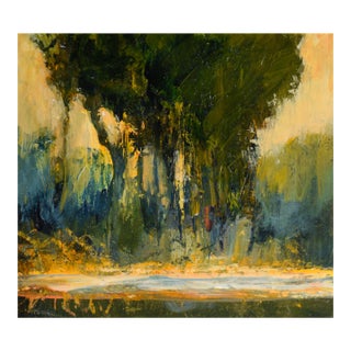 Trees by the Pond at Sunset - Landscape in Acrylic on Artist's Board by Bobbi Doyle-Maher For Sale
