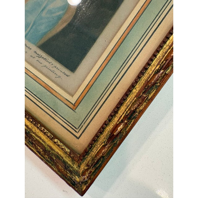 Antique Heirloom Hand Colored Mezzotint Portrait Print of Young Girl in Bonnet Gilt Frame For Sale - Image 12 of 13