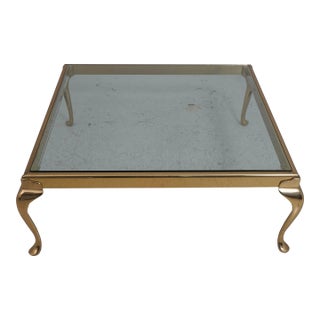 Labarge Solid Brass Glass Top Large Coffee Cocktail Table For Sale