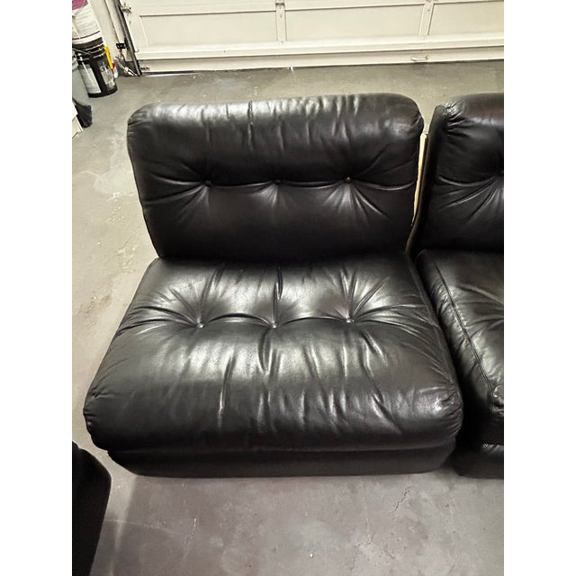 Circa 1970 Original Black Leather Amanta Lounge Chairs by Mario Bellini for C&b Italia For Sale - Image 12 of 18