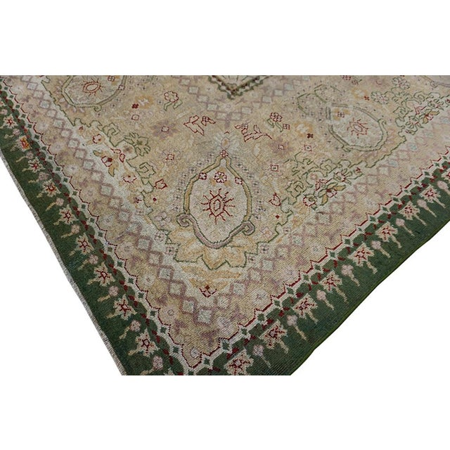 Magnificent Green Open Field With Intricate Floral Medallion Antique Indian Amritsar Rug For Sale - Image 9 of 10