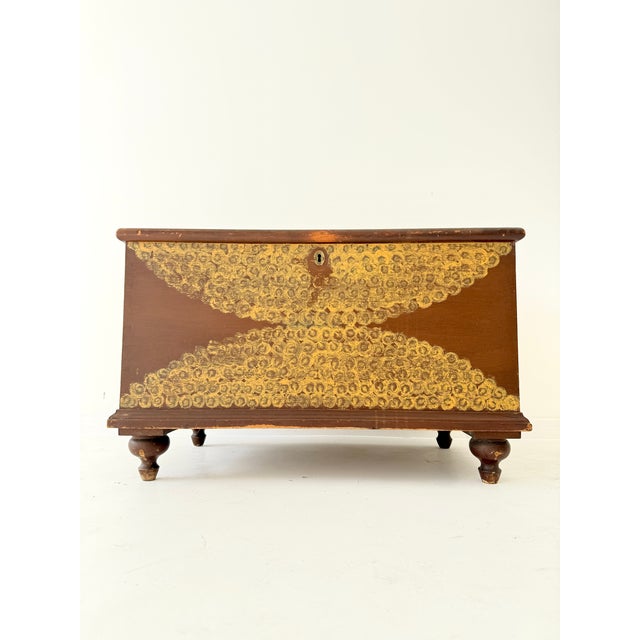 19th Century Folk Art Dome-Top Wallpaper Travel Chest, 1878 For Sale - Image 4 of 18