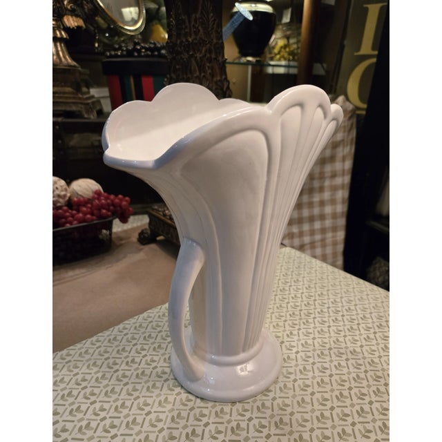 Hull Style Vase Vintage White Vase With Flared Opening For Sale - Image 4 of 6