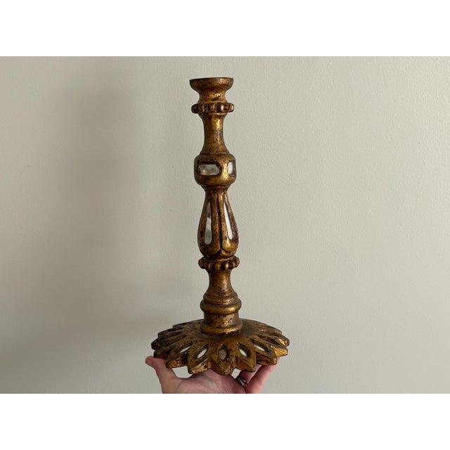 Spanish Florentine Candlesticks - Mirrored Wood, Gilt Gold, Vintage Candle Holders For Sale - Image 4 of 10