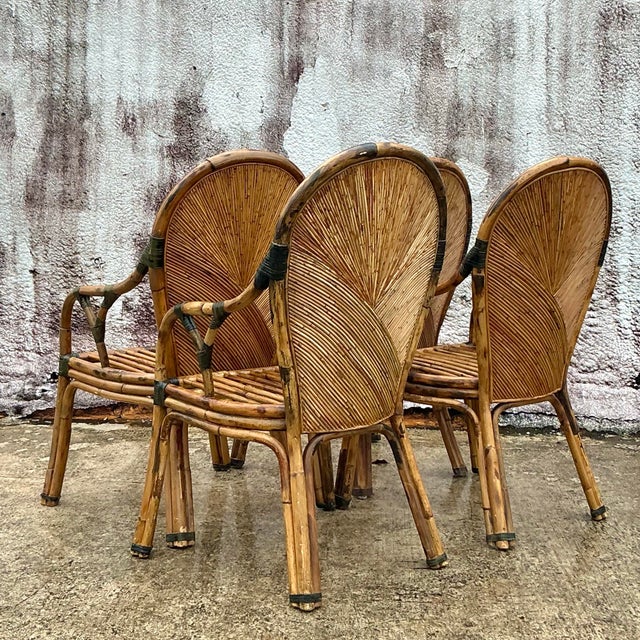 Vintage Coastal Arched Pencil Reed Dining Chairs - Set of 4 For Sale In West Palm - Image 6 of 10