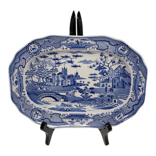 1990s Spode Gothic Castle Blue Transferware Oval Serving Platter For Sale