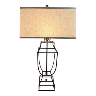 Early 2000s Open Cage Table Lamp With Shade For Sale