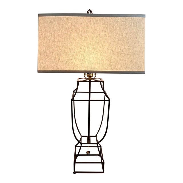 Early 2000s Open Cage Table Lamp With Shade For Sale