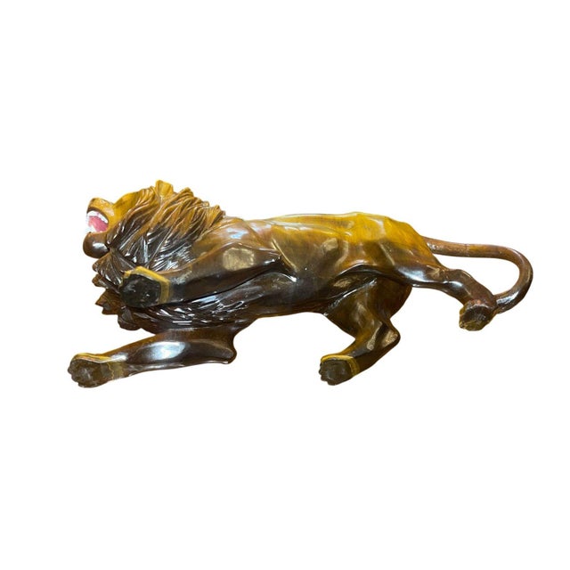 Gemstone Mid-20th Century Tiger’s Eye Quartz Lion Carving Attributed to Georg O. Wild. For Sale - Image 7 of 7
