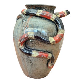 Marvin Bailey Signed Folk Art Snake Vase | Hand-Painted Georgia Pottery For Sale