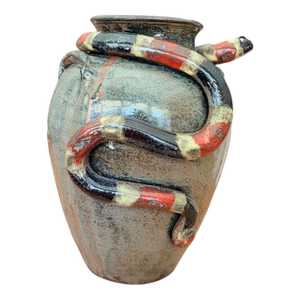 Marvin Bailey Signed Folk Art Snake Vase | Hand-Painted Georgia Pottery