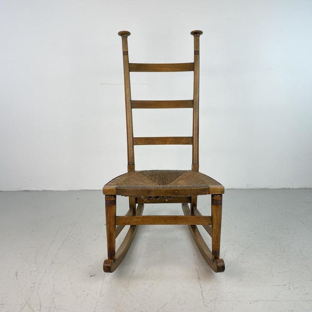 Arts and Crafts Beech and Cord Rocking Chair by Libertys For Sale - Image 5 of 10