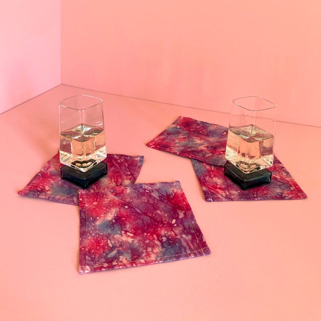 Nightfall linen cocktail napkins, set of four. Beautifully merging magenta, indigo and lavender dyes on linen. Sustainably...