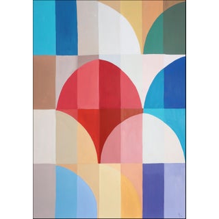 2025, Seaside Journey, Acrylic Painting on Watercolor Paper, Bauhaus Geometric Landscape by Natalia Roman For Sale