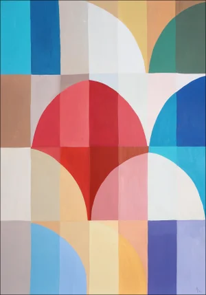 2025, Seaside Journey, Acrylic Painting on Watercolor Paper, Bauhaus Geometric Landscape by Natalia Roman