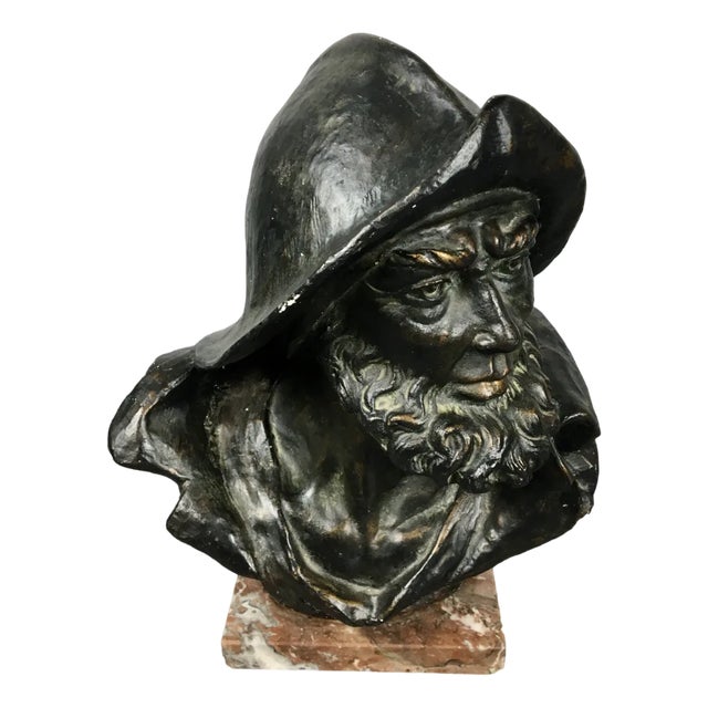 Fisherman Bust Sculpture in Plaster with Bronze Finish, Early 20th Century For Sale
