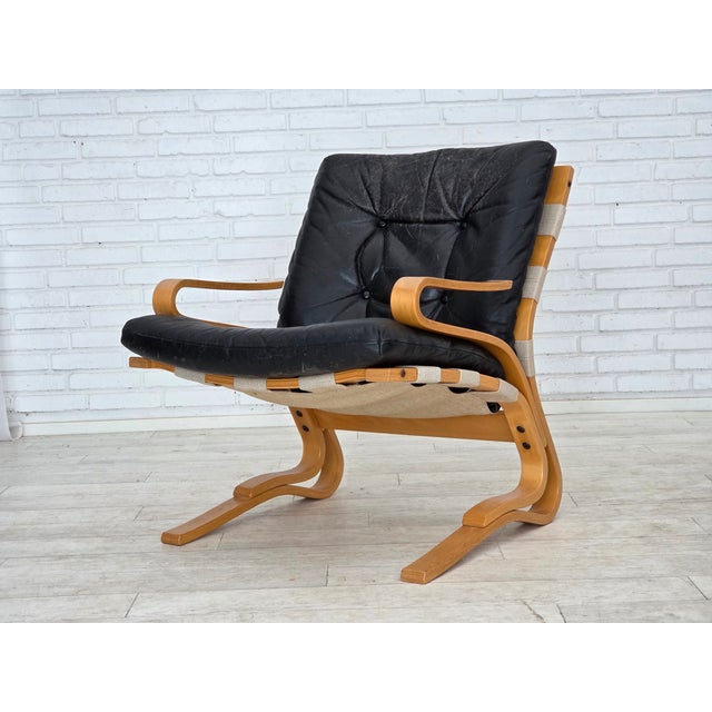 Norwegian Model Kengu Armchair in Leather and Bentwood from Rybo Rykken & Co, 1970s For Sale - Image 15 of 18