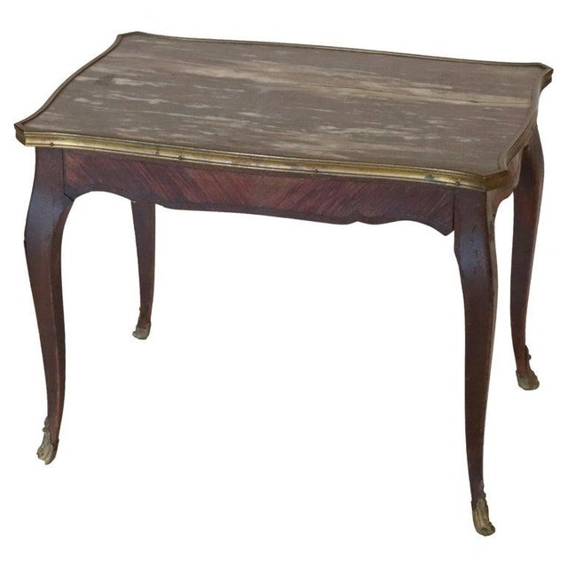 French Antique French Louis XV Kingwood Rouge Marble Top Low Table C1900 For Sale - Image 3 of 8