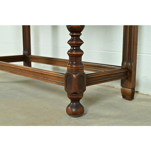 Berkey & Gay Antique English Jacobean Carved Walnut and Burl Wood Bookcase or Bar Cabinet, Circa 1920s For Sale - Image 12 of 16