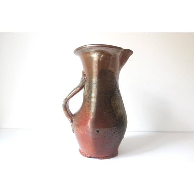 Late 20th Century Vintage Handmade Pottery Pitcher Jug With Handle Raku, Japanese Style For Sale - Image 5 of 10