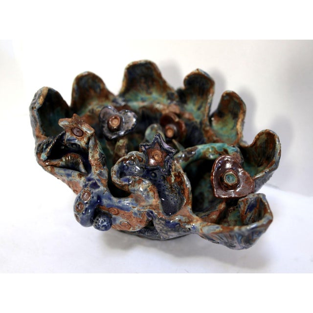 Contemporary Modernist Ceramic Abstract Studio Pottery Set in Earth and Blue Hues - Set of 3 For Sale - Image 3 of 13