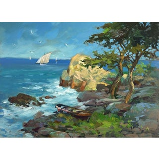 Oil Painting Beautiful Sea With Ships Yuriy Suprunchuk For Sale