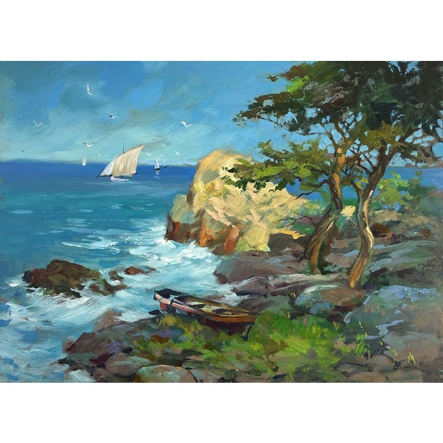 Oil Painting Beautiful Sea With Ships Yuriy Suprunchuk For Sale